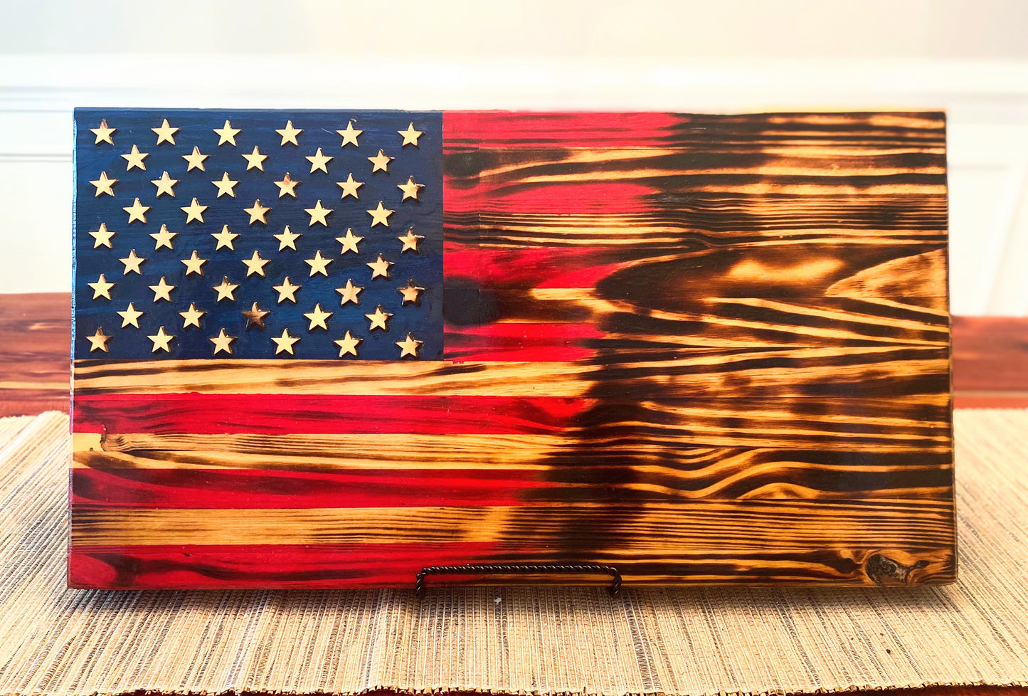 USA Wooden Flag - Distressed Half Burnt