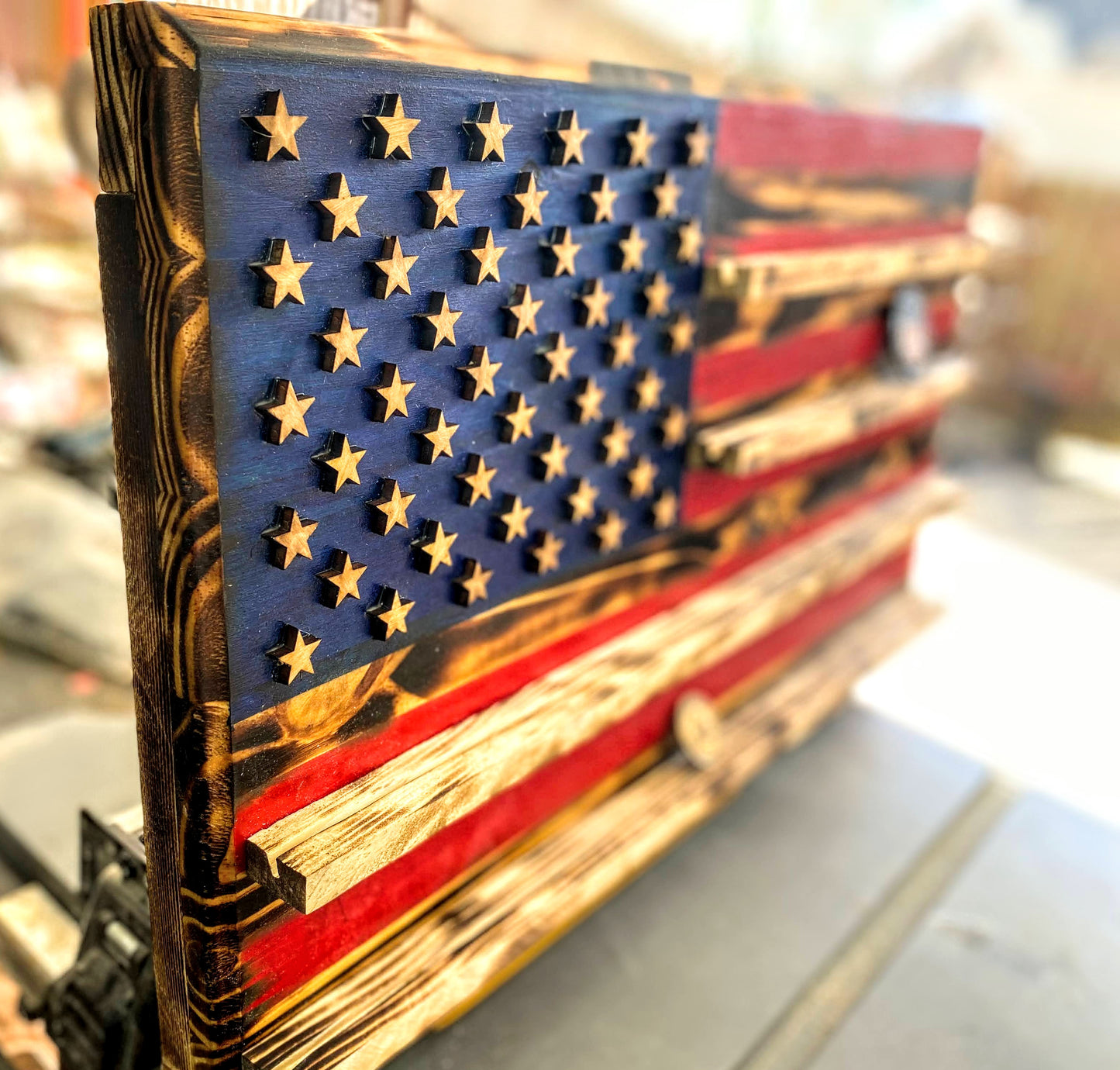 Wooden USA Flag Challenge Coin Holder