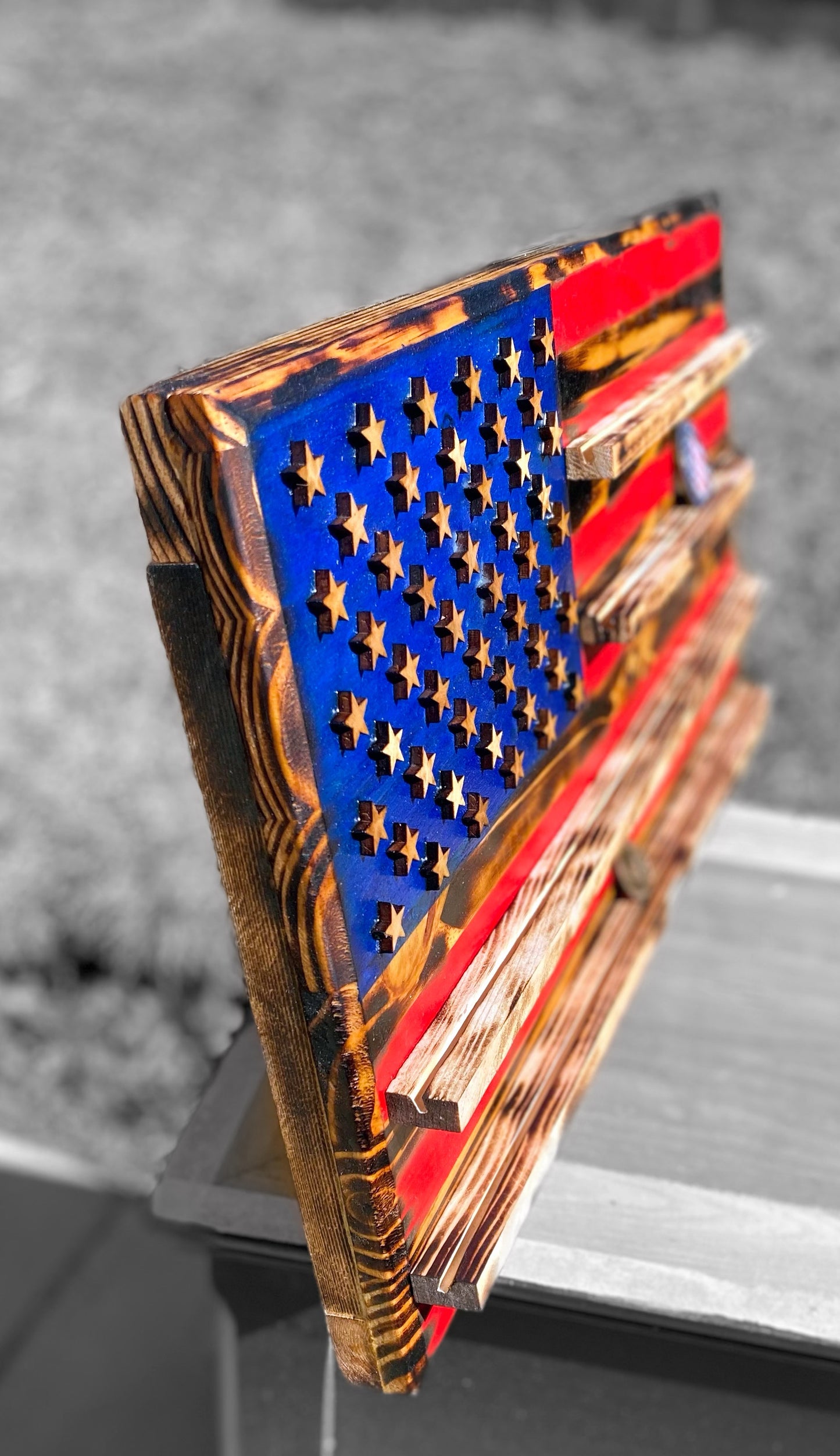 Wooden USA Flag Challenge Coin Holder