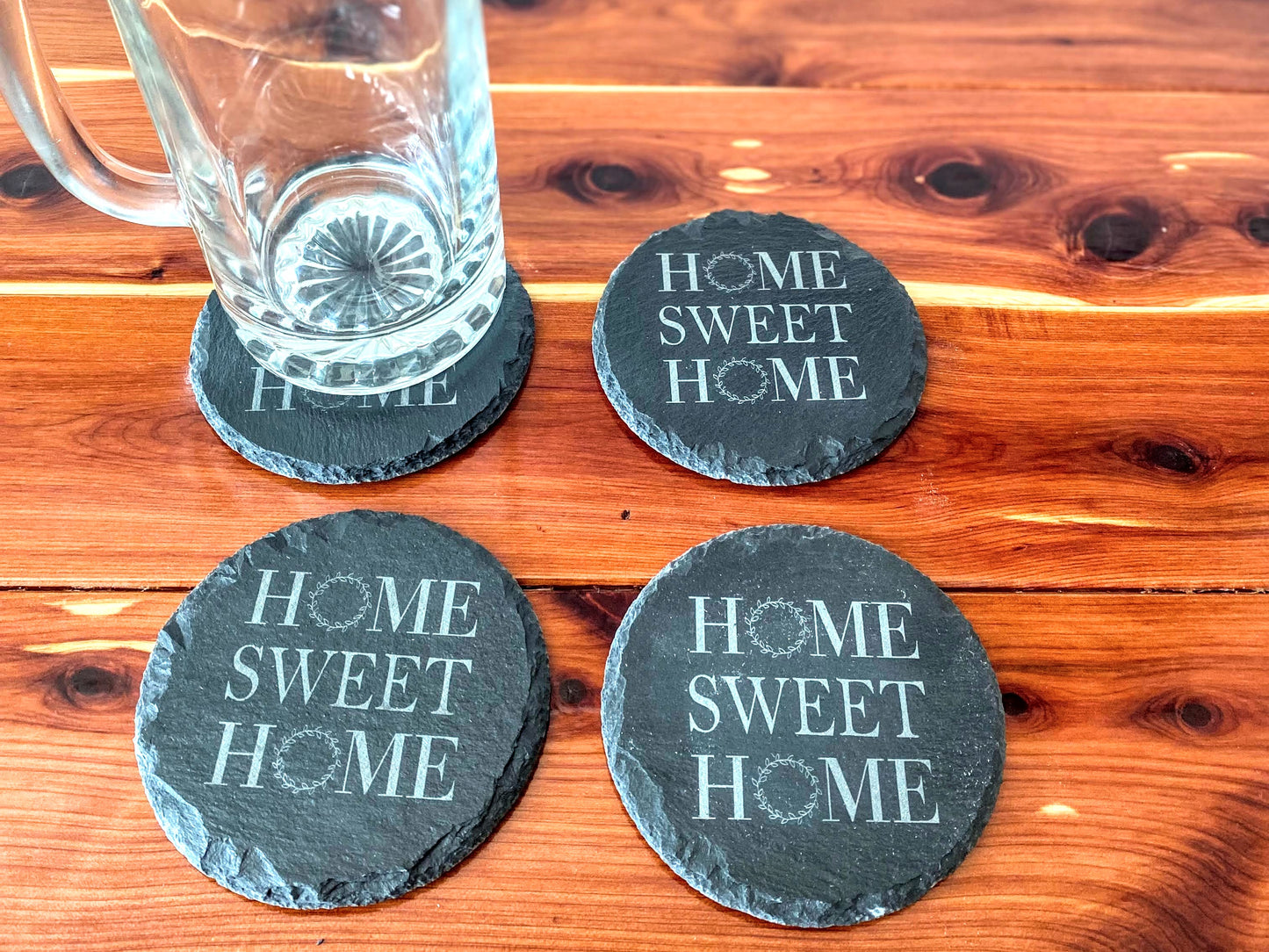 Black Slate Coasters Set - Home Sweet Home - Anti-Scratch