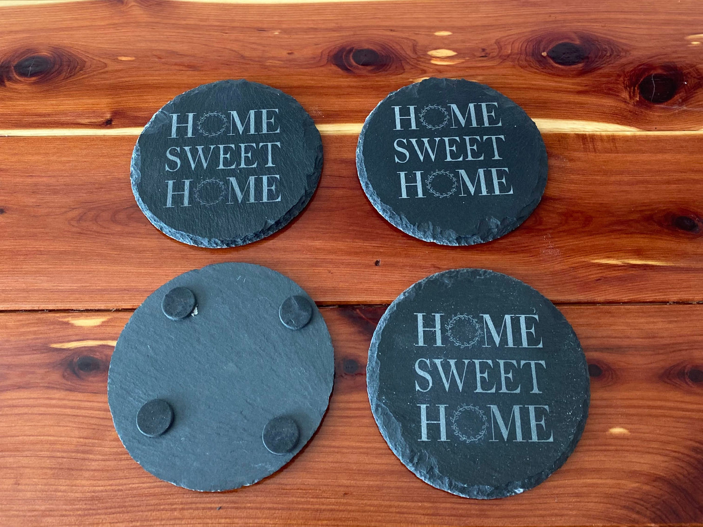 Black Slate Coasters Set - Home Sweet Home - Anti-Scratch