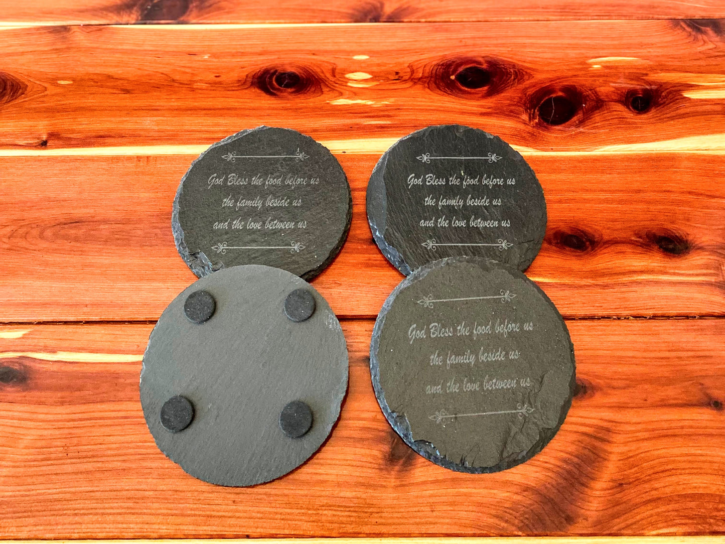 Black Slate Coasters Set - God Bless The Food Before Us...- Anti-Scratch