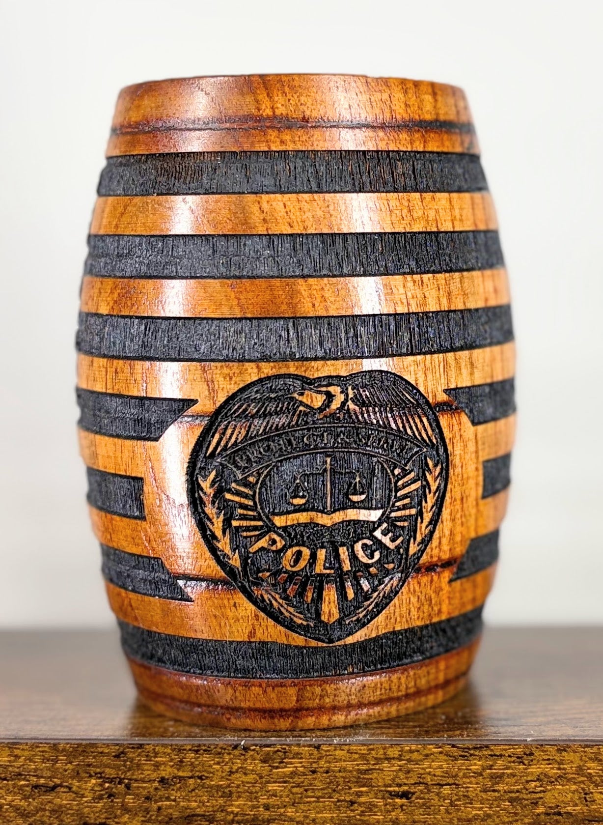 Wooden Barrel Shaped Mug - First Responder Imagery