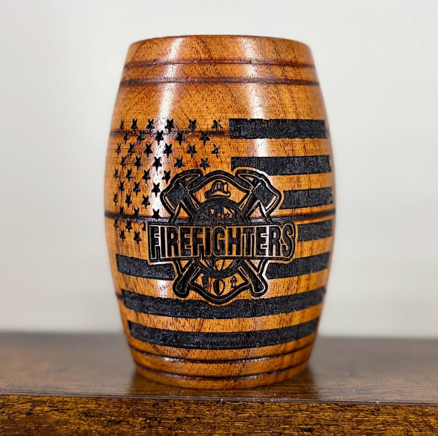 Wooden Barrel Mug - First Responders
