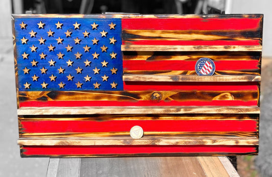 Wooden USA Flag Challenge Coin Holder