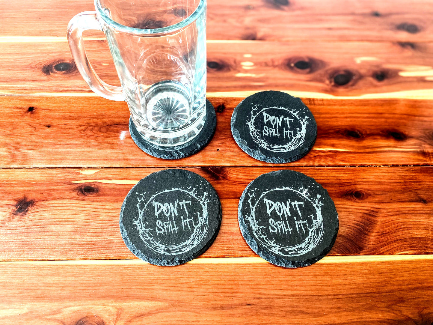 Black Slate Coasters Set - Don't Spill It - Anti-Scratch