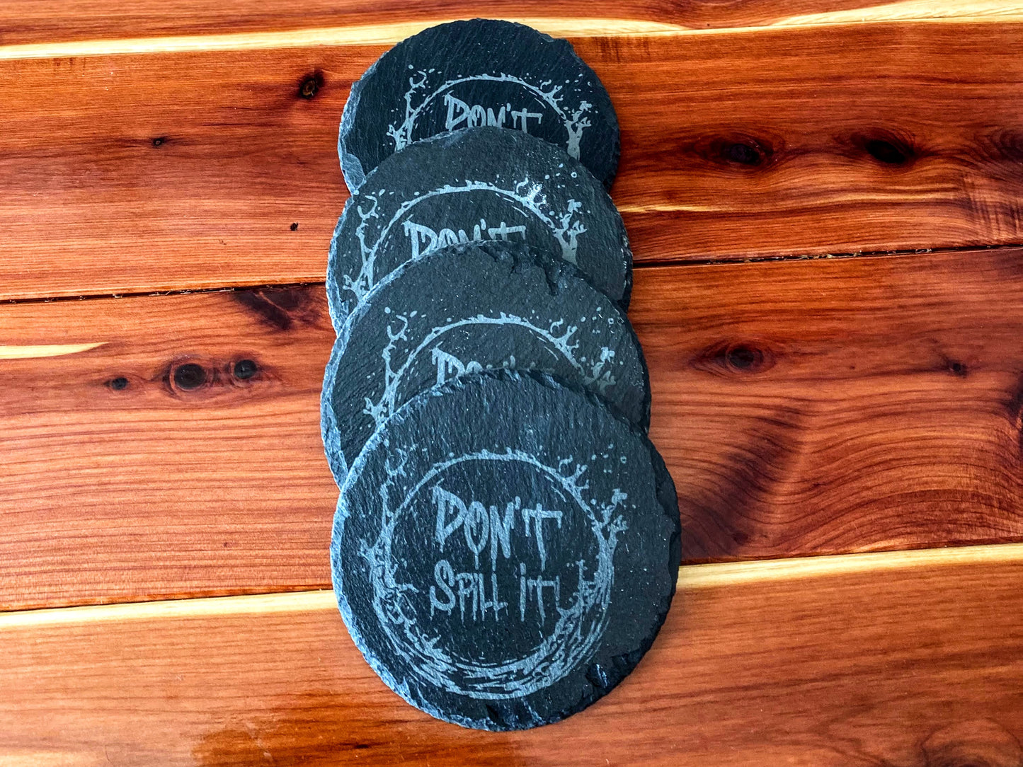 Black Slate Coasters Set - Don't Spill It - Anti-Scratch