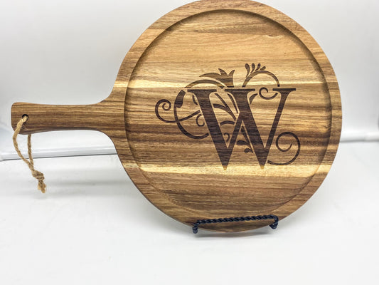 Alphabet Monogram - Wood Cutting Board with Handle, Acacia Wood Cutting Board, Charcuterie Board/Serving Board/Cheese, Bread, Vegetables & Fruits Chopping Kitchen