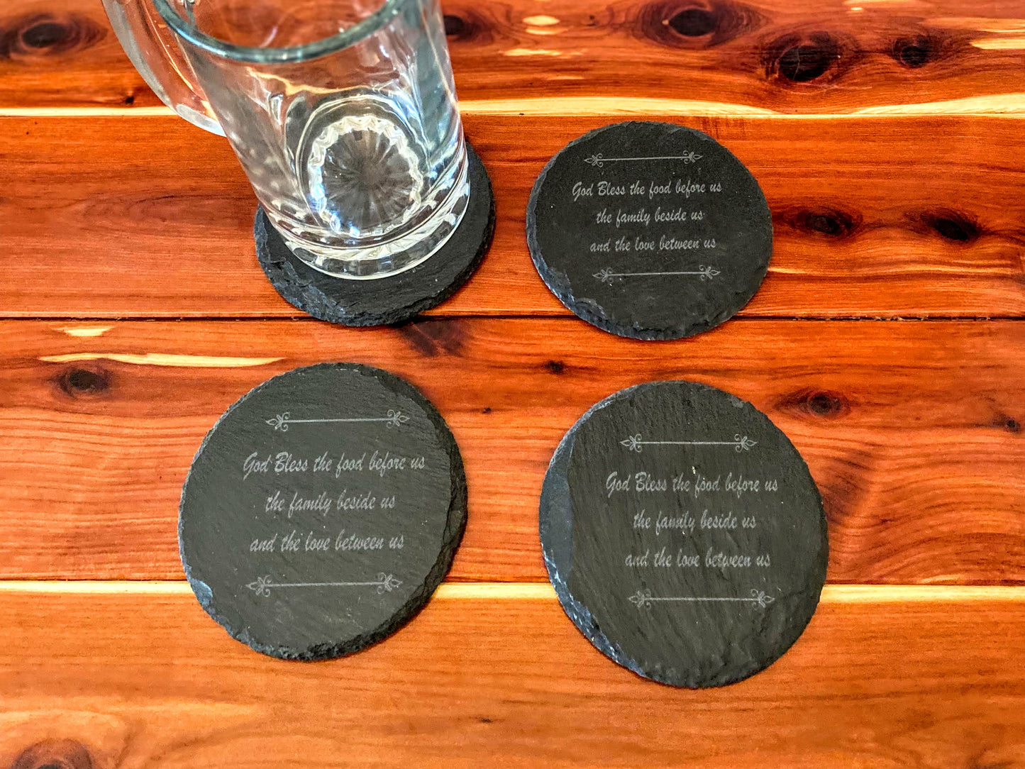 Black Slate Coasters Set - God Bless The Food Before Us...- Anti-Scratch