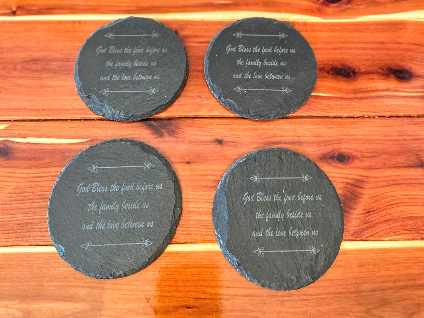 Black Slate Coasters Set - God Bless The Food Before Us...- Anti-Scratch