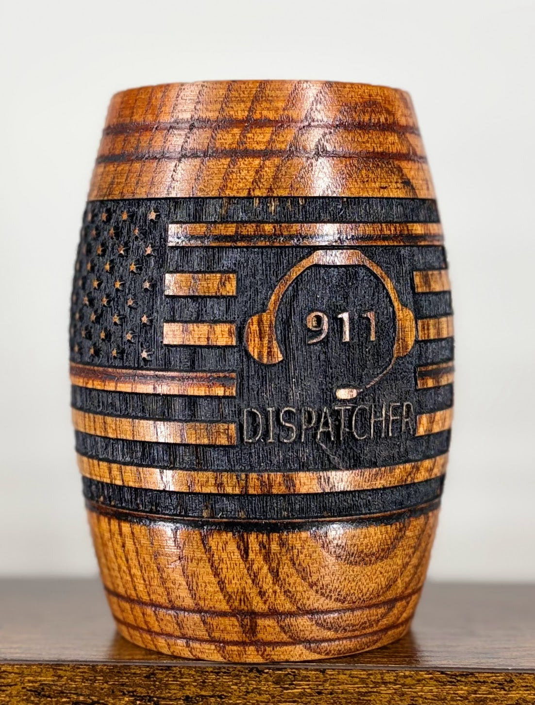 Wooden Barrel Shaped Mug - First Responder Imagery