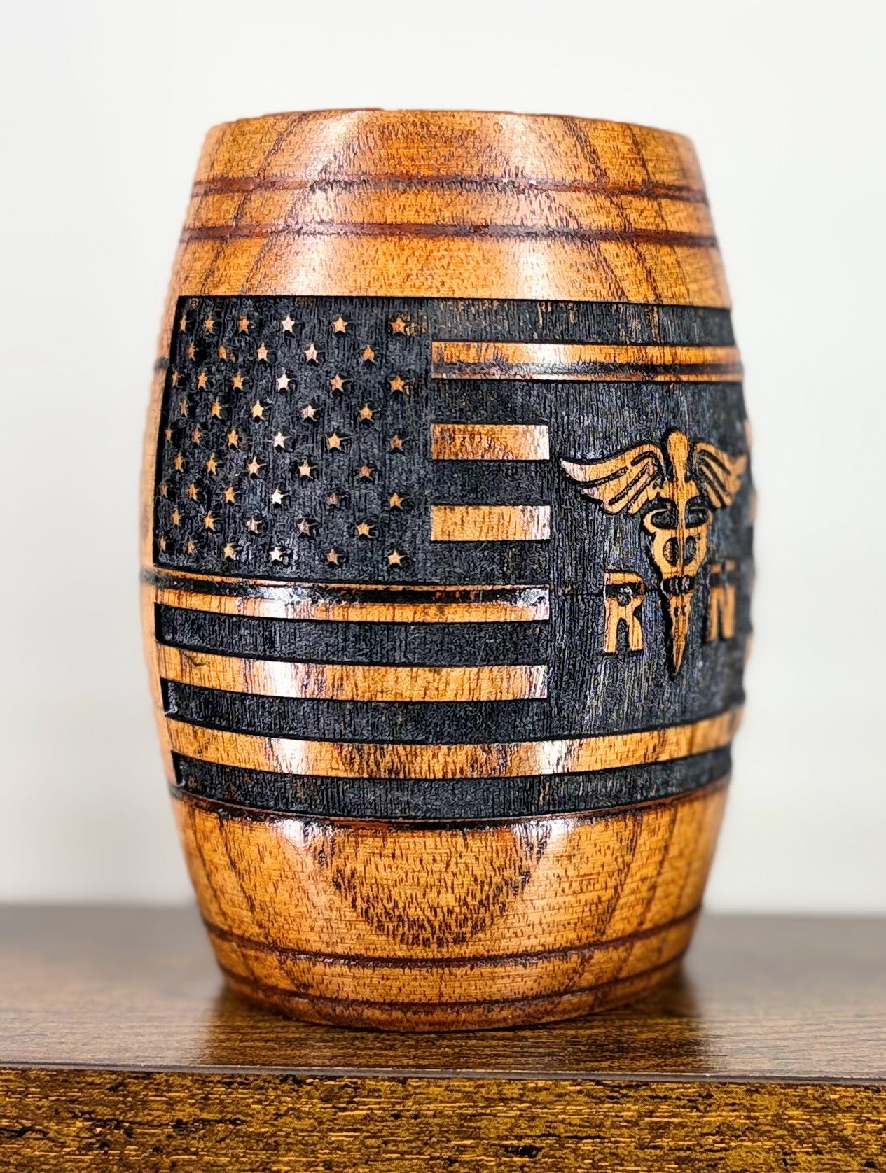 Wooden Barrel Shaped Mug - First Responder Imagery