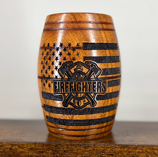 Wooden Barrel Shaped Mug - First Responder Imagery