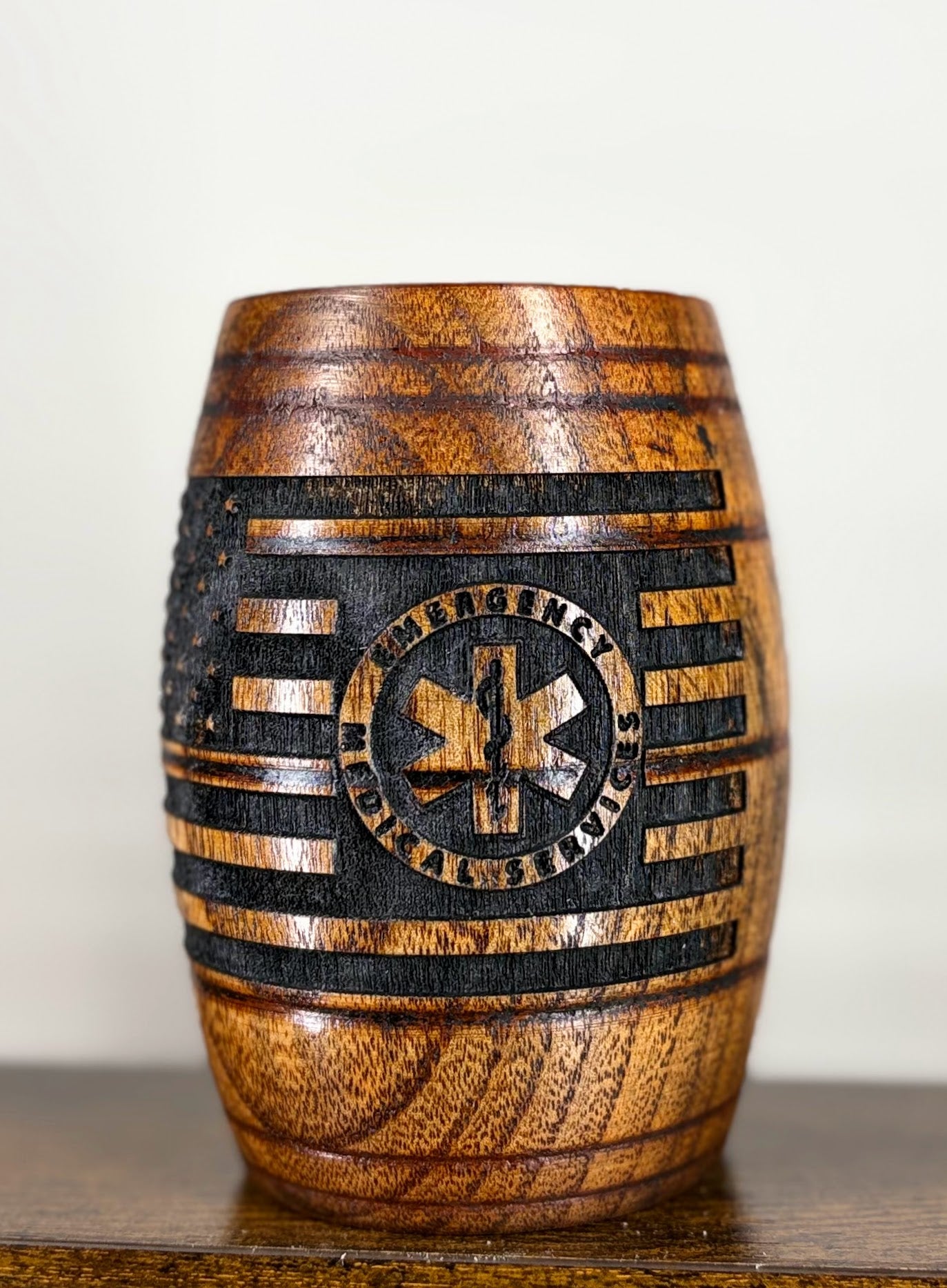Wooden Barrel Shaped Mug - First Responder Imagery