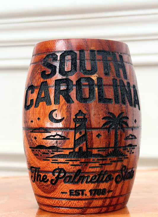Wooden Barrel Shaped Mug - U.S. States Name and Imagery